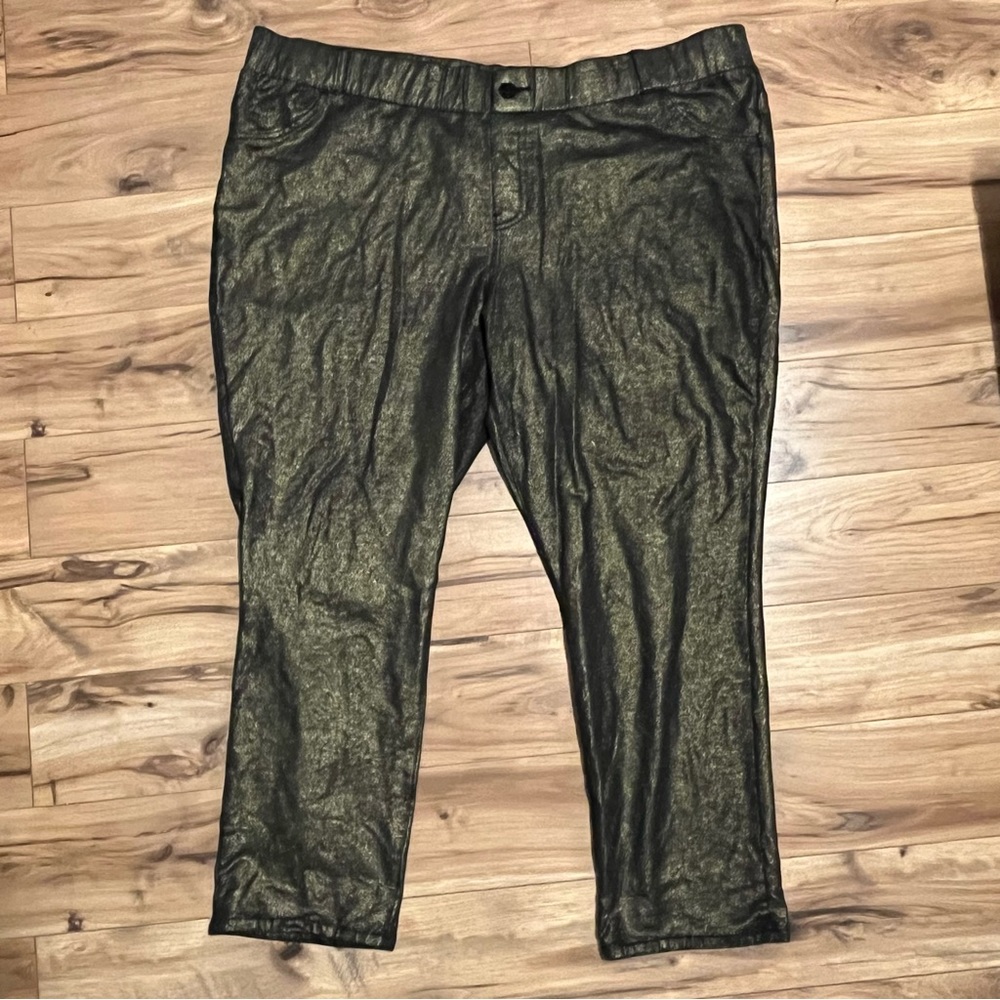 Lane Bryant METALLIC GOLD STRETCH PANTS Size 26 ELASTIC WAISTBAND EUC - Picture 7 of 9